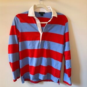 J.Crew Always Rugby Shirt Red Blue Striped Long Sleeve | Small